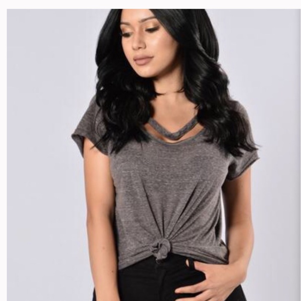 Fashion Nova Grey Tie front Top